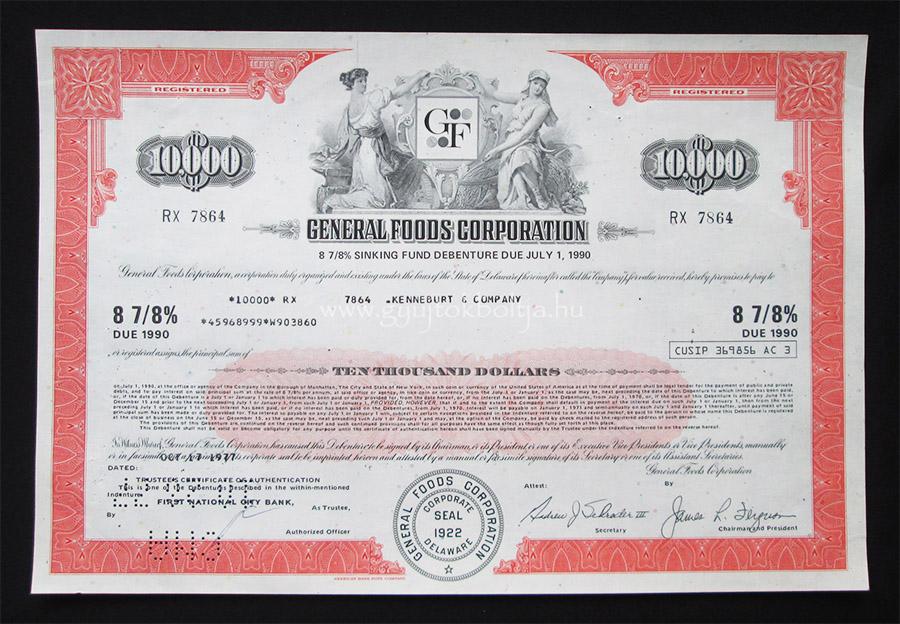 General Foods Corporation r�szv�ny 10000 doll�r 1977 / �lelmiszeripar